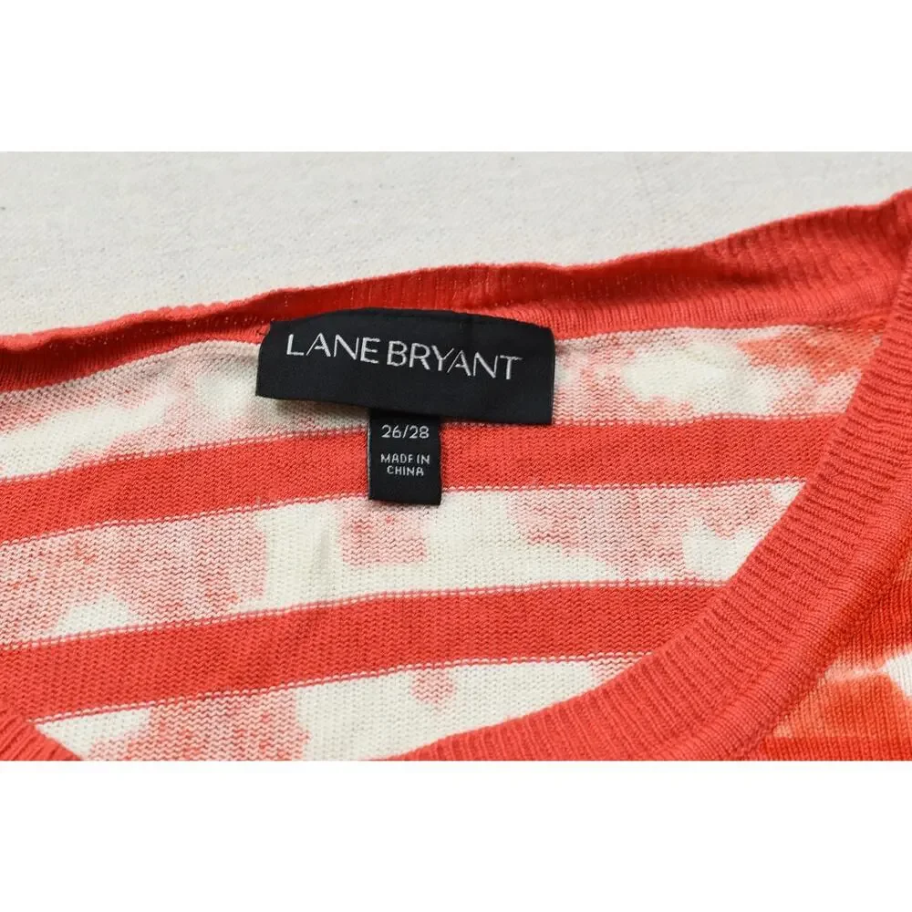Lane Bryant Sweater Womens 26/28 Orange White Striped Tie Dye Knit Rayon Pullove